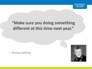 “Make sure you doing something
   different at this time next year.”
— Betsey Solberg
                             ...