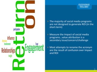 > The majority of social media programs
                         are not designed to generate ROI (in the
                ...
